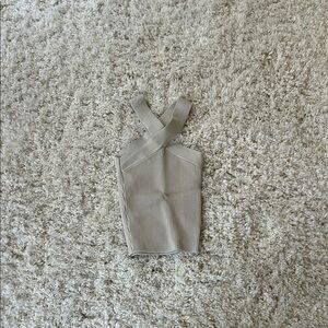 Aritzia Beige Ribbed Cross-Back Top